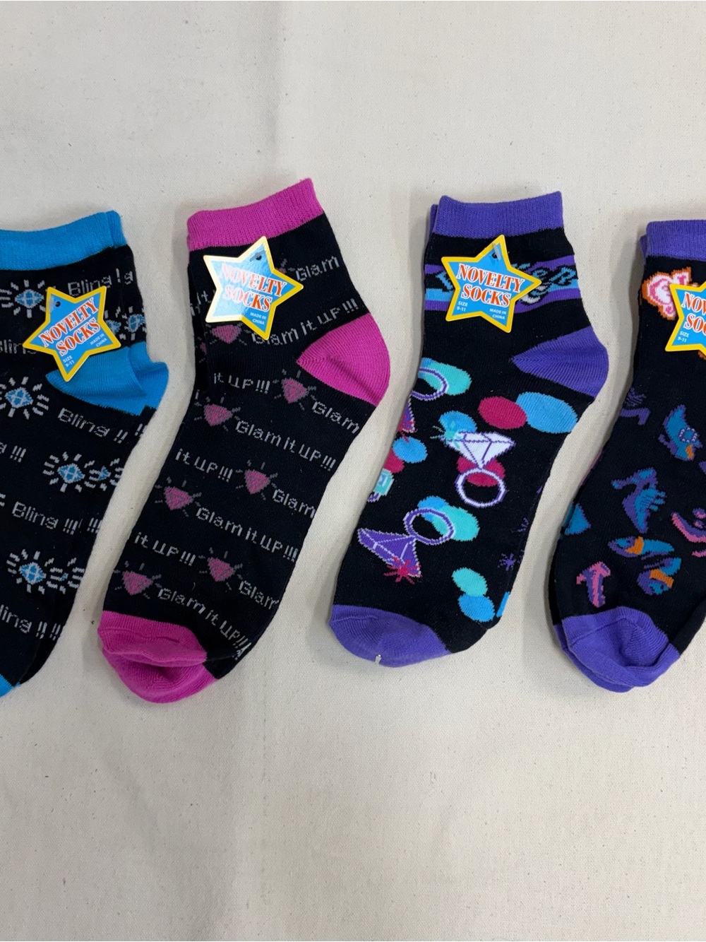 4‑Pair Novelty Socks Bundle • Glam It Up • Bling!! • Glamor Girl • Rocker Chic